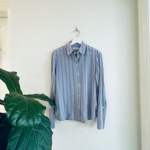 Frame Retro Blue Silk Stripe Blouse